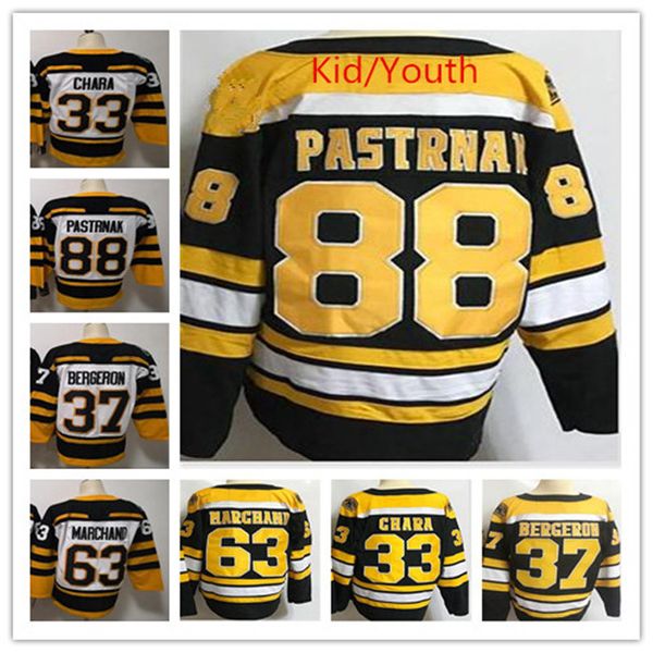 Jovem Hóquei David Pastnak Patrice Bergeron Jersey Crianças Inverno Clássico Zdle Chara 63 Brad Marchand Senhoras Camisas