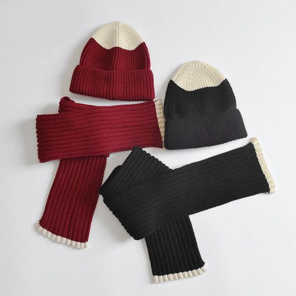 

caps & hats children's autumn winter cute knitted hat + scarf 2-piece set of warm color matching woolen hooded dome, Yellow