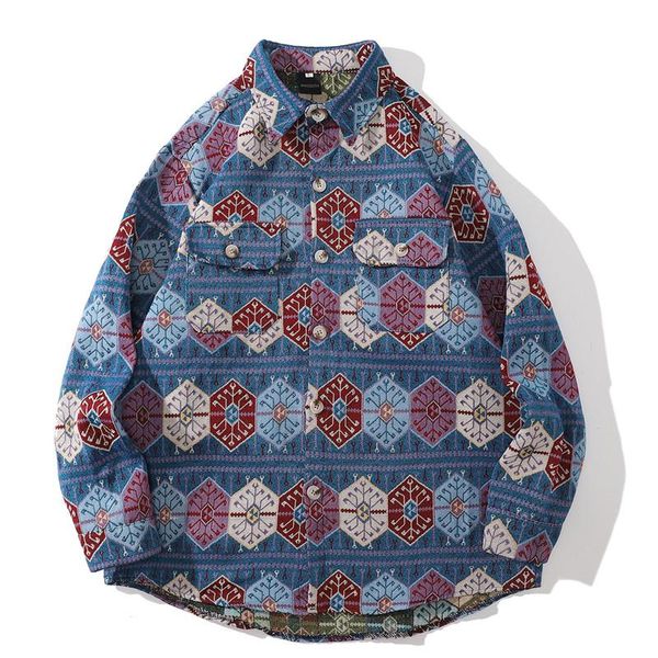 

men's casual shirts harajuku vintage streetwear shirt graphic print long sleeve blouses 2021 men autumn thick hip hop cotton loose, White;black