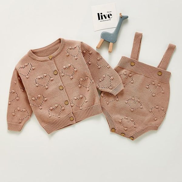 

clothing sets toddler baby girl knitting clothes set spring autumn solid color hollow out cardigan coat+romper born, White