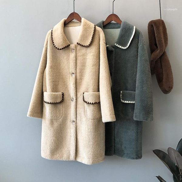 

women's wool & blends autumn and winter mink like coat korean loose medium long fur one piece womens coats clothes women1, Black