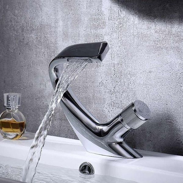 

black faucet bathroom sink faucets waterfall basin cold water mixer single hole bath tap chrome