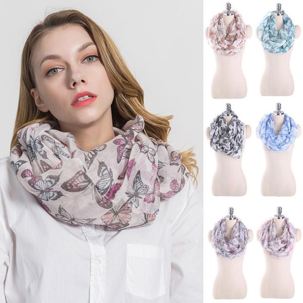 

scarves women fashion viscose cotton butterfly print infinity scarf animal shawl neckerchief, Blue;gray
