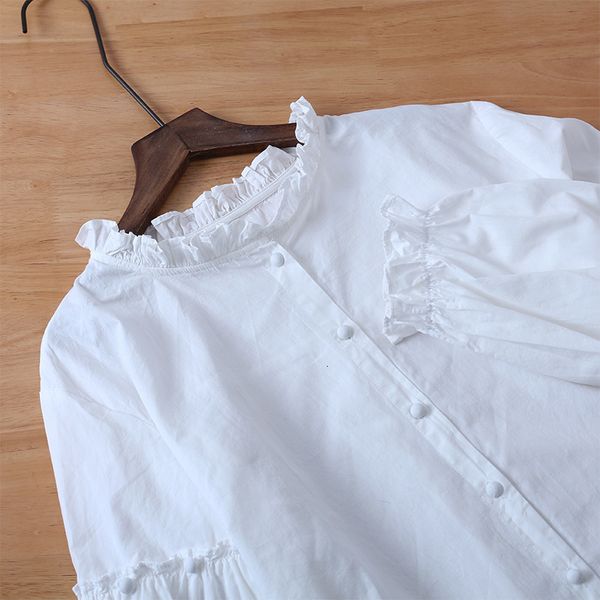 

women's blouses & shirts lamtrip white brief ruffles collar beading buttons cotton 100% lantern sleeve shirt blouse sc1w