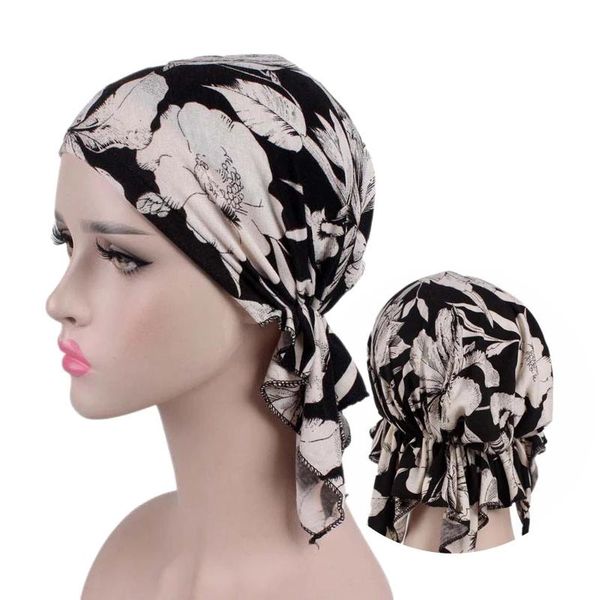

scarves 2021 fashion print women turban bonnet soft elastic flowers lady wrap head scarf hijab caps turbante female muslim headdress, Blue;gray