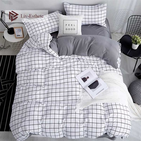 Mode-klassisches Schwarz-Weiß-Gitter-Bettwäsche-Set, Doppelbett, Queen-Size-Bett, Bettwäsche, Bettlaken, Bettbezug, Kissenbezug für Kinder und Erwachsene 211007