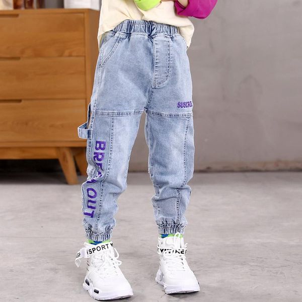 

jeans 5-14y kids boys clothes loose classic pants children denim clothing trend long bottoms baby boy casual trousers, Blue