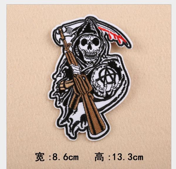Punk Myth Skull Skeleton Poker Grim Reaper Ferro all'ingrosso su toppa per vestiti in stoffa ricamata per abbigliamento Ragazze Ragazzi Uomo