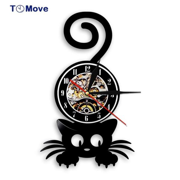 

at with funny tail record wall clock crazy cat lady battery operated 12 inch pet lover gift home decor clocks