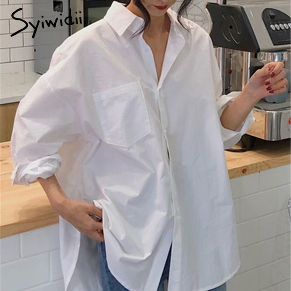 

syiwidii white shirts women blouse cotton loose oversized plus size korean fashion clothing harajuku vintage long sleeve new
