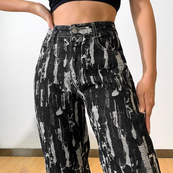 

women's jeans women casual straight-leg with pockets, black high waist loose style trousers, s/ / l, Blue