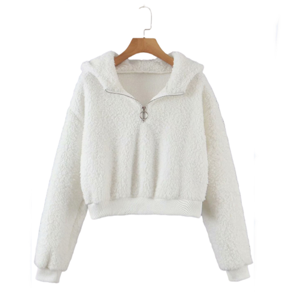 

women's jackets puwd casual women white hooded short shirts 2021 autumn fashion ladies solid zipper fleece pullovers sweet girls chic, Black;brown