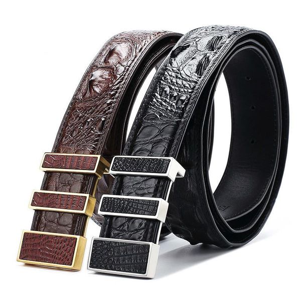 

belts real alligator leather belt men luxurious stainless steel men's elegant business luxury cinturones para hombre, Black;brown