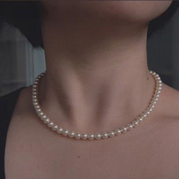 

6mm simple vintage style pearl choker for women bridal love shell hanger chain fashion jewelry wholesale, Silver