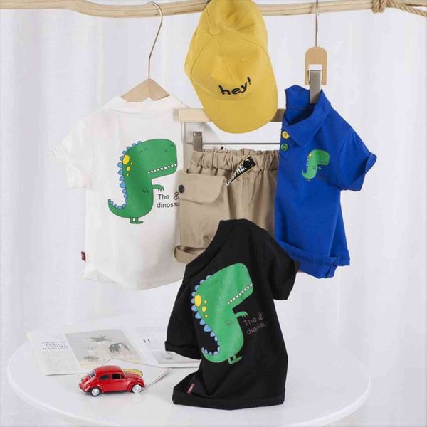 

0 3y cool kids baby boy summer clothing cartoon dinosaur print short sleeve t shirt pocket solid shorts casual 2pcs, White
