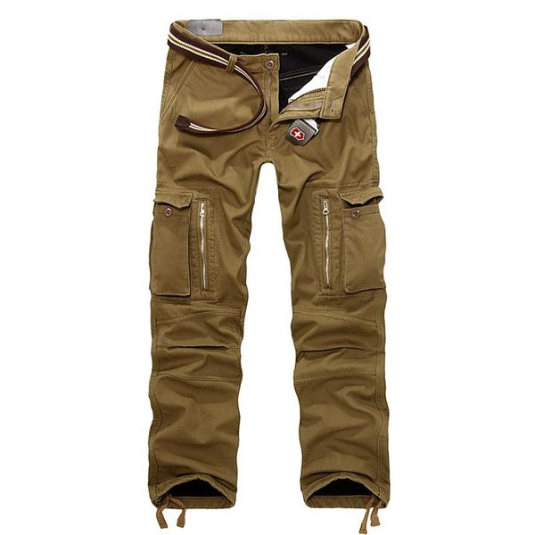 

men's pants winter thick warm cargo full length multi pocket casual military baggy fleece tactical long trousers plus size 40, Black