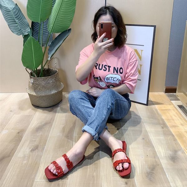 

beach slippers summer design belt designer slipper- lady shoes 2021 beach-sandal fashion light leather flat heel slipper shoe women zlh, Black