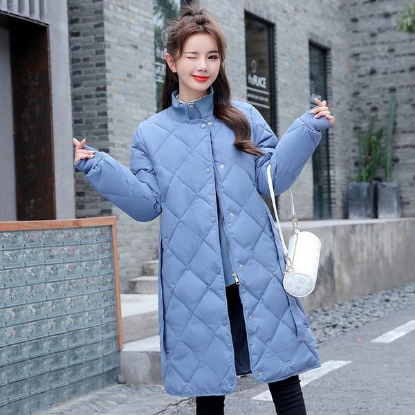 

women's down & parkas casual coats thick cotton padded outerwear 2021 winter solid long jacket female stand collar overcoat with sashes, Black