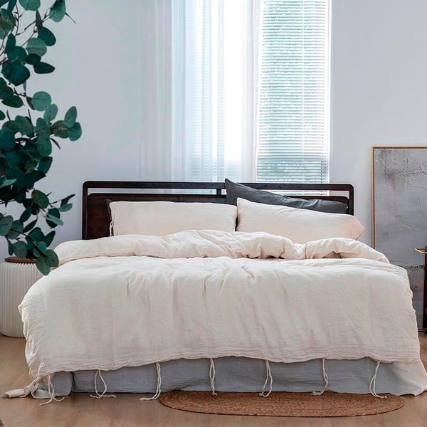 

bedding sets 100%washed cotton casual duvet cover set breathable king blue 4pcs solid color 1duvet 1bed sheet 2pillowcases