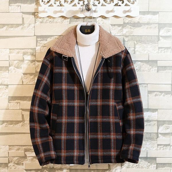 

men's jackets plus size m-5xl winter jacket men loose parka fashion thick warm plaid mens and coats flleece, Black;brown