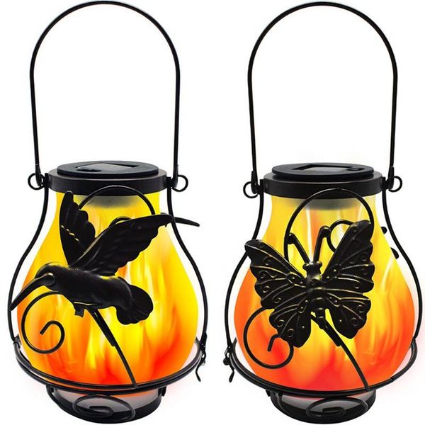 

solar lamps retro waterproof led powered lamp outdoor hanging light simulation flicker flame lantern garden decoration lights