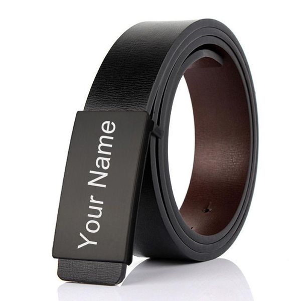 

belts personalized leather belt men waistband custom engraved name & logo black smooth buckle men's accessories father day gift, Black;brown