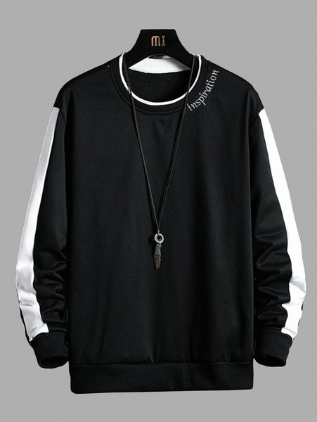 

men letter graphic colorblock sweatshirt k598#, Black