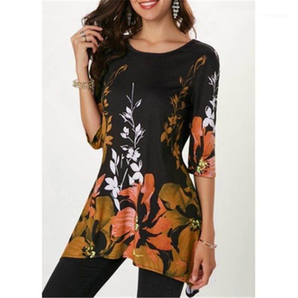 

women's t-shirt tshirts clothing designer female round neck t-shirts women flower print tee fashion loose casual plus size half sleeve, White