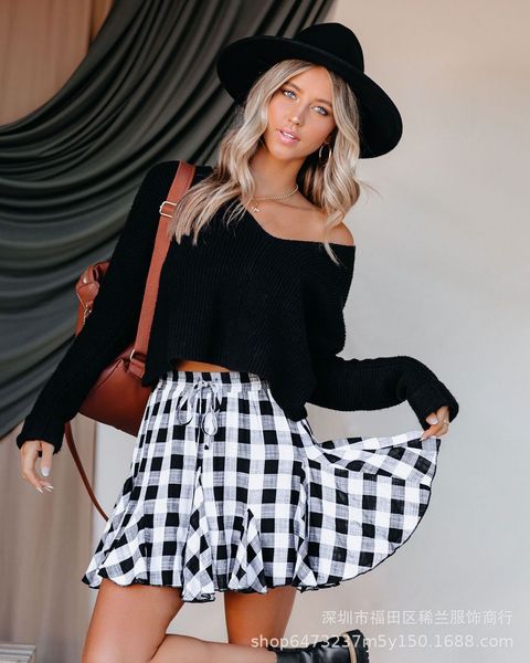 

skirts 2021 half skirt women's a-line high waist pleated mini skirt, Black