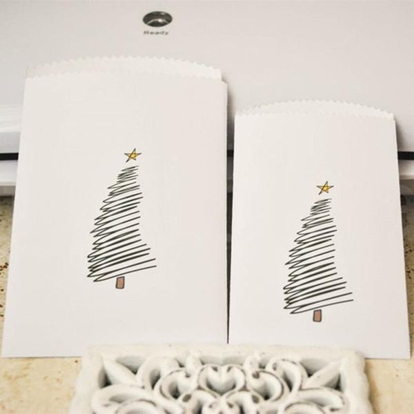 

gift wrap custom small minimalist christmas tree white paper bags | card candy mini pape