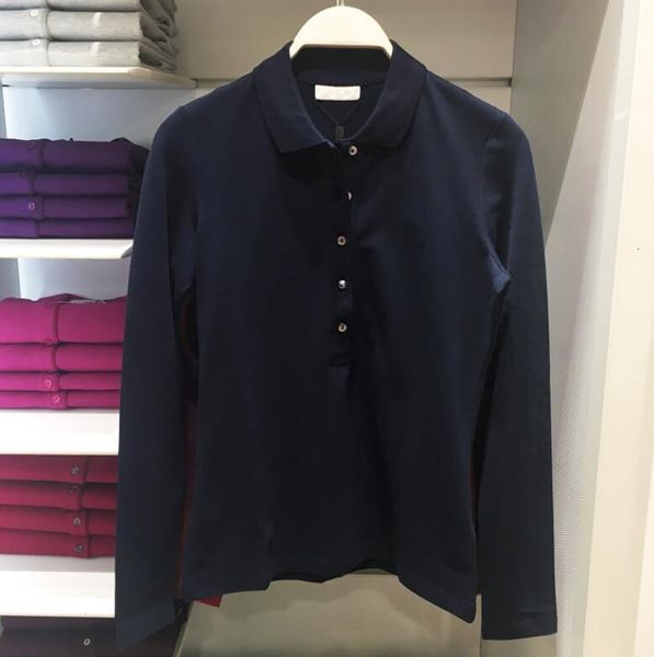 

women shirt long sleeve classic summer fashion big fish embroidery polo shirts cotton slim fit polos casual, White