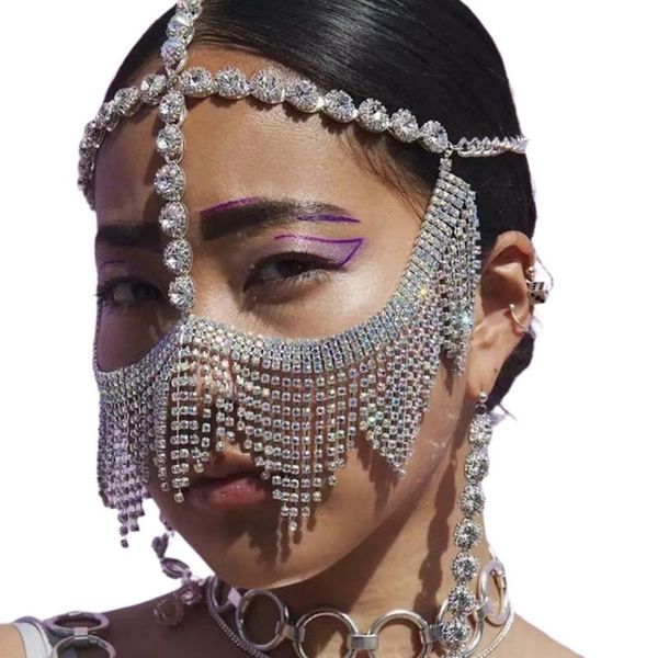

other event & party supplies luxury belly dance rhinestone long tassel headwear jewelry for women crystal veil face masquerade mask chain ac