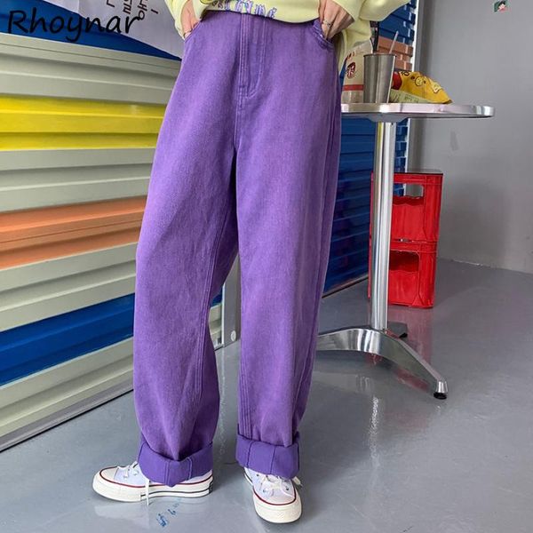 

women's jeans oversize women streetwear harajuku fashion wide leg full length pockets casual purple solid female girls college ulzzang, Blue