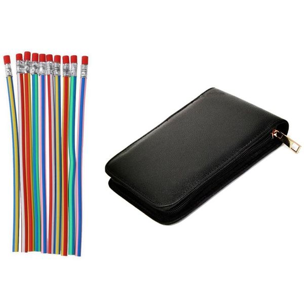 

pencil bags 1x pen case schoolbag leather for 12 k20 & 10 pcs ic y bendy pencil(multicolor)