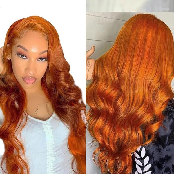 

ginger orange body wave360 lace frontal human hair wigs with baby full for black womennatural hairlineremy1, Black;brown