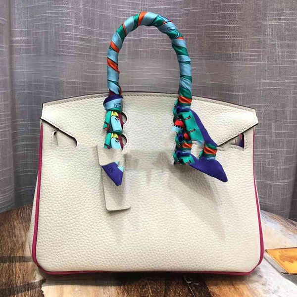 

designer s2021 new white with red edge contrast color first layer cowhide female hand messenger fashion waveluxury bag