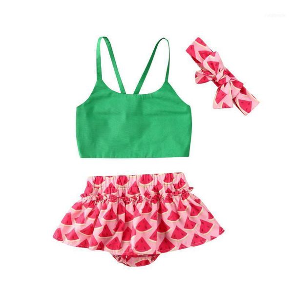 

toddler infant kid girl swimwear beach clothes set summer sleeveless green watermelon clothing headband swimsuit 3pcs1, White