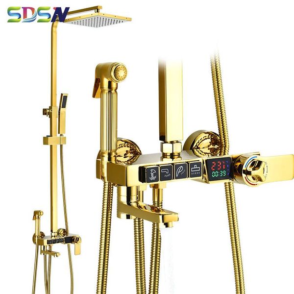 

digital bathroom shower set with quality brass bathtub mixer tap rainfall head ly gold thermostatic bath sets