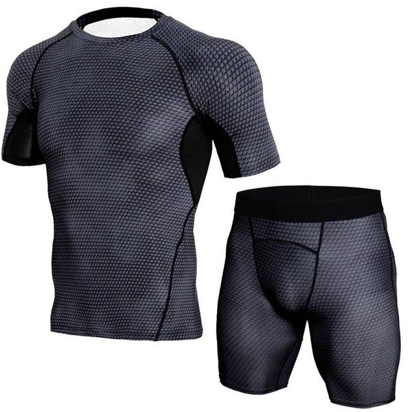 

men's tracksuits quick-drying sportswear compression male sports training set men gym jogging running suit tight fitness workout clothe, Gray
