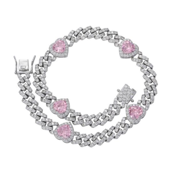 

chains bling cuban chain necklace 10mm zircon brass setting cz heart bc122, Silver