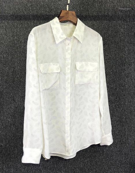 

elfbop 100% silk women cashew printed long sleeve blouse shirt women's blouses & shirts, White