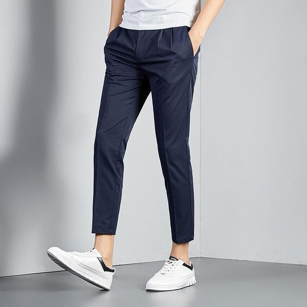 

men's pants cargo men arrival spring casual straight nine-point fashion slim business stretch thin trend, Black