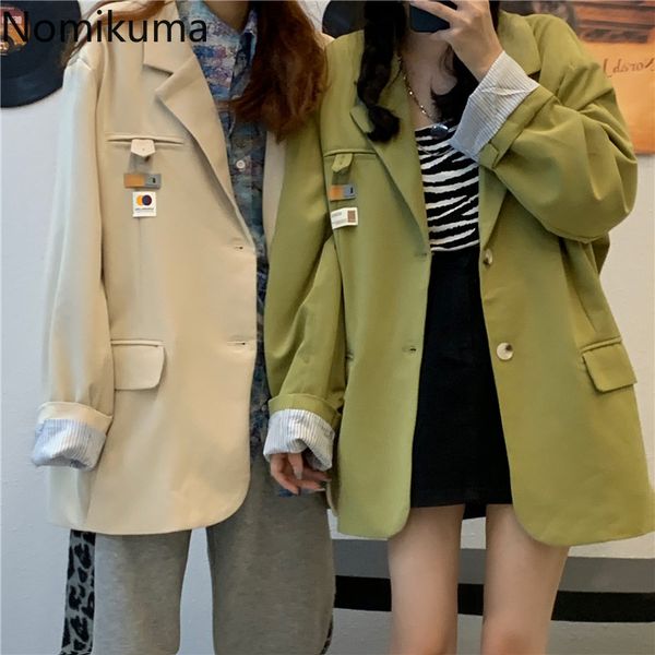 

nomikuma autumn single breasted casual blazer women korean harajuku long sleeve jackets female outerwear ropa mujer 3c491 210514, White;black