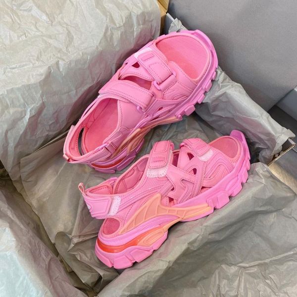 

pink color summer sandals fabric with rubber sole track air cushion bottom increased sports street wild, Black