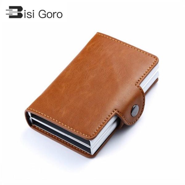 

card holders bisi goro id case double aluminum boxes rfid holder pu leather vintage, Brown;gray