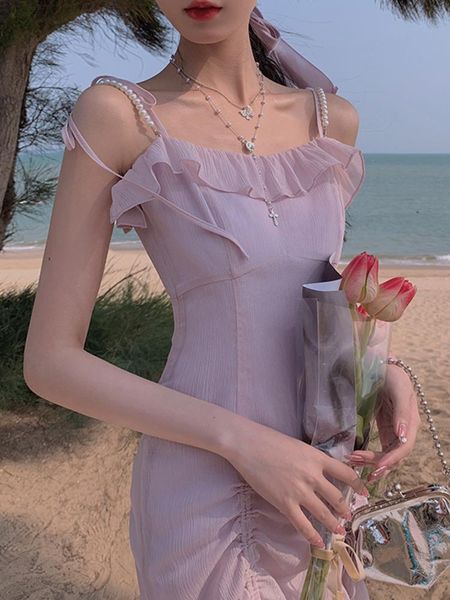 

casual dresses one piece dress korean elegant strap women square collar chiffon lace mini beach bandage design 2021 summer sexy, Black;gray