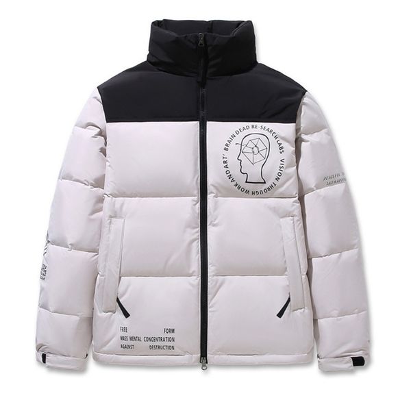 

brand face men winter white duck parkas jacket patchwork colors couple stand collar pocket thick warm down puffer jackets male 211023, Black