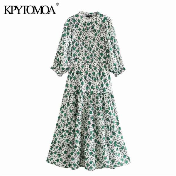 

women elegant fashion flroal print midi dress vintage o neck half sleeve female dresses vestidos mujer 210420, Black;gray