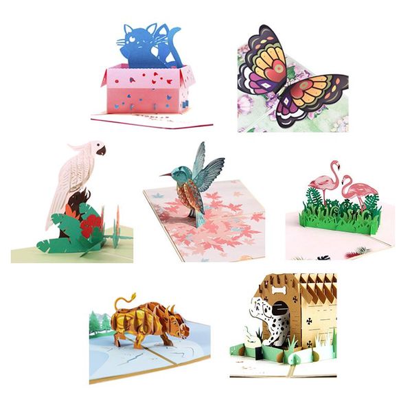 

greeting cards 3d -up animal flamingo butterfly parrot card thinking of you for birthday wedding with envelope