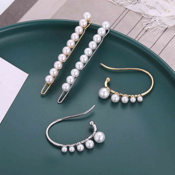 

pearl hairpin earrings pearl earbone clip hairpin integrated suit, Golden;silver